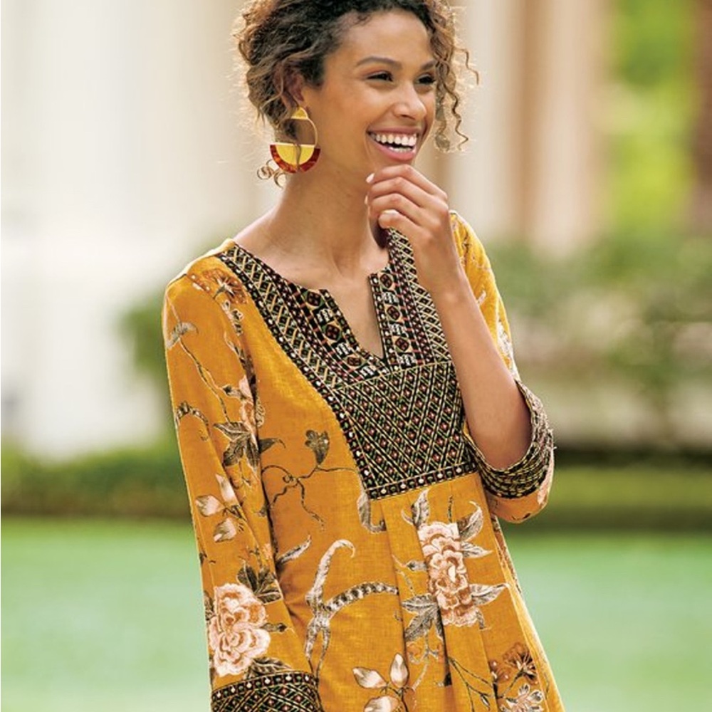 Soft Surroundings Mustard Floral Blouse